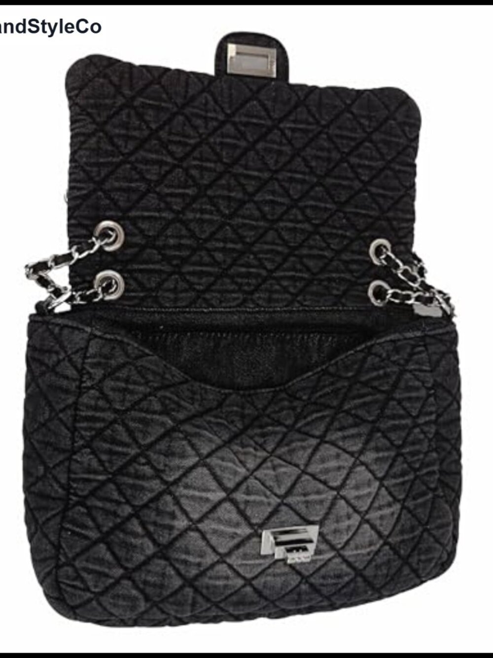 Vintage Washed Quilted Denim Hobo Bag Chain Strap Shoulder Purse - Picture 6 of 6